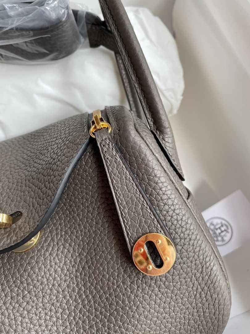 Hermes Lindy Mini Bag Dark Gray Togo Leather Gold Hardware H8626