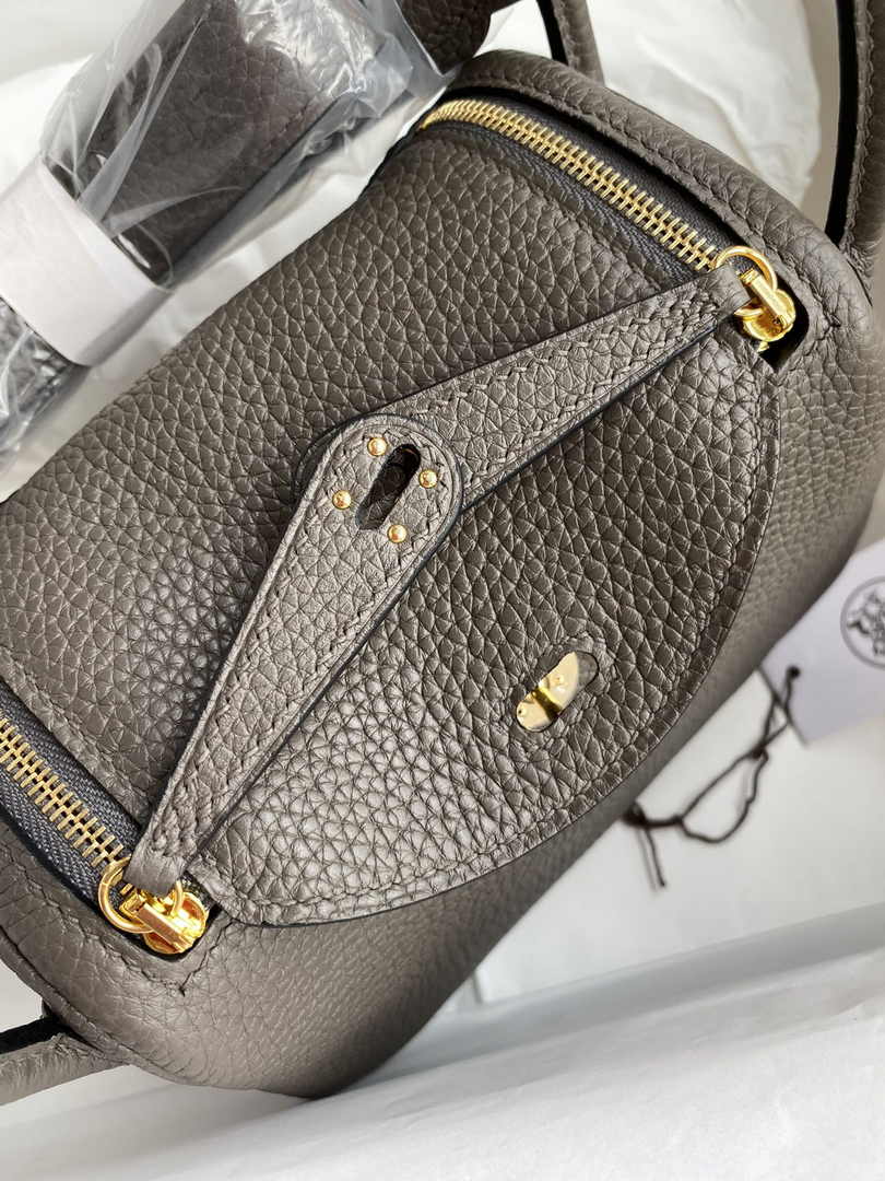 Hermes Lindy Mini Bag Dark Gray Togo Leather Gold Hardware H8626