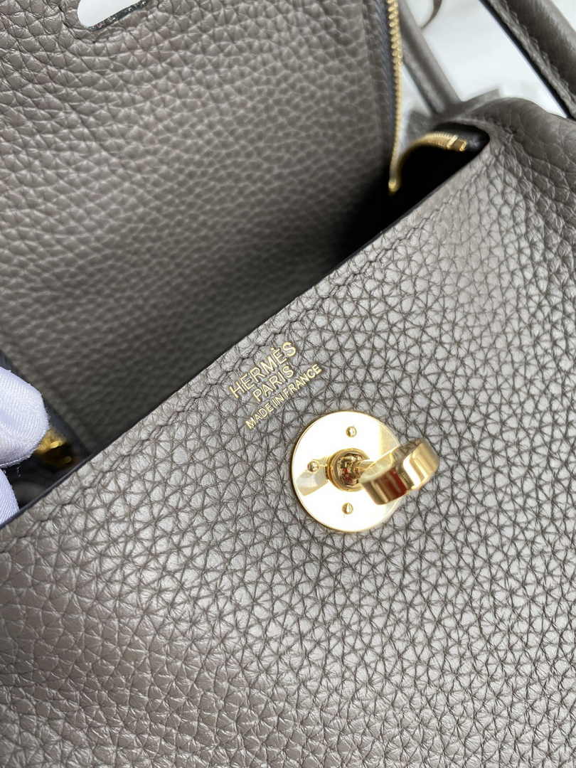 Hermes Lindy Mini Bag Dark Gray Togo Leather Gold Hardware H8626