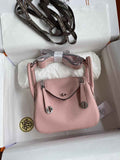Hermes Lindy Mini Bag Pink Togo Leather Silver Hardware H8623
