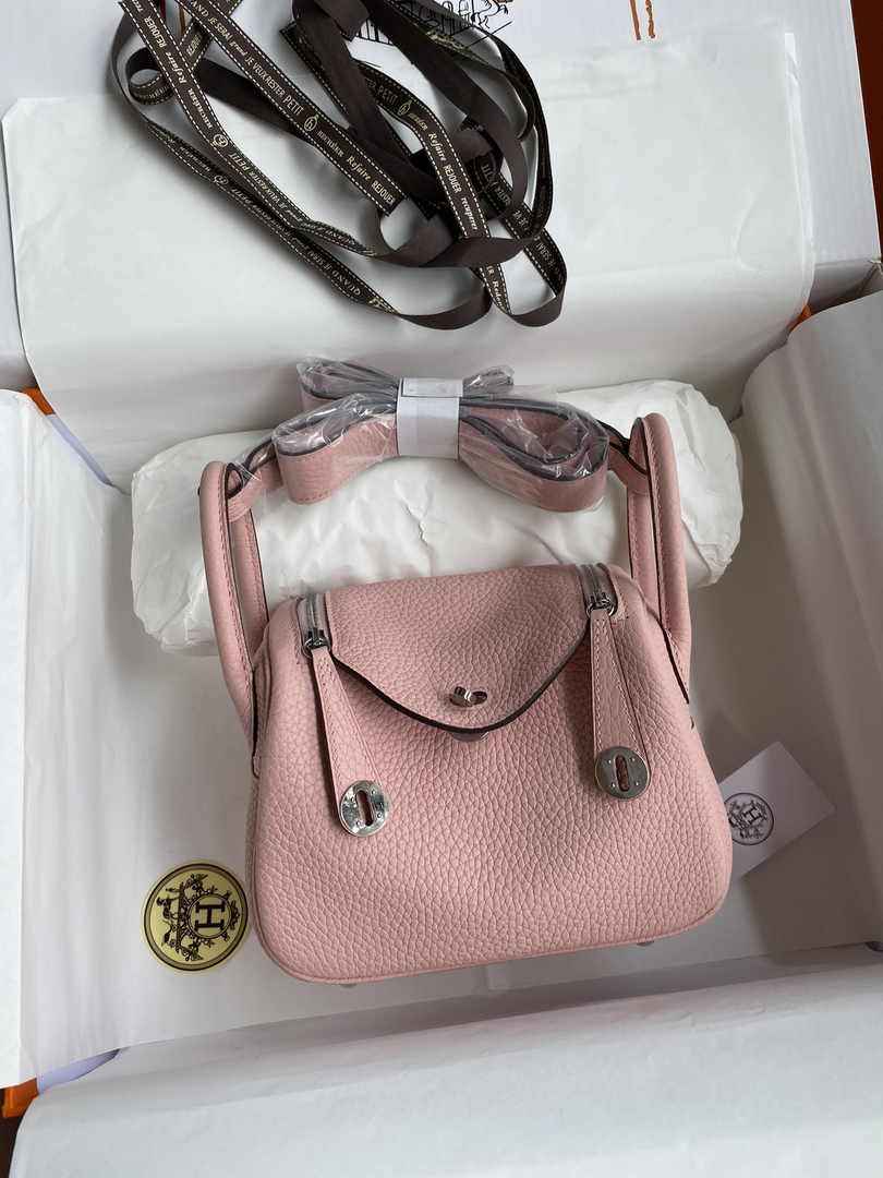 Hermes Lindy Mini Bag Pink Togo Leather Silver Hardware H8623