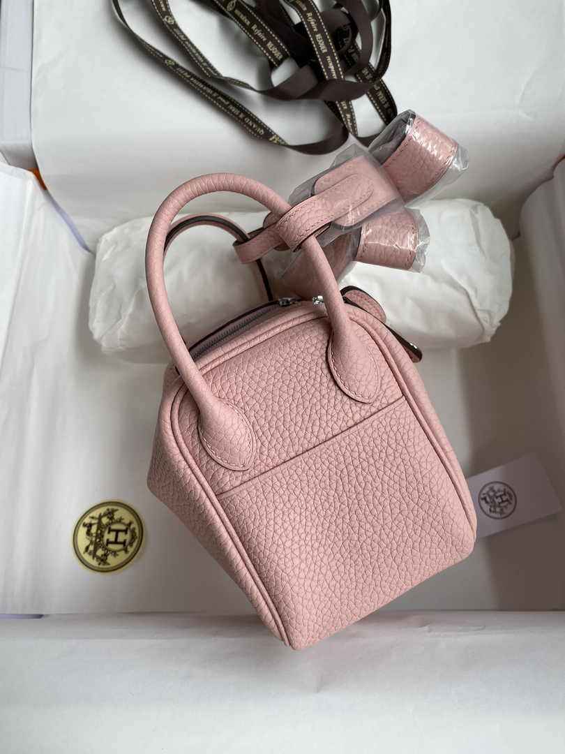 Hermes Lindy Mini Bag Pink Togo Leather Silver Hardware H8623