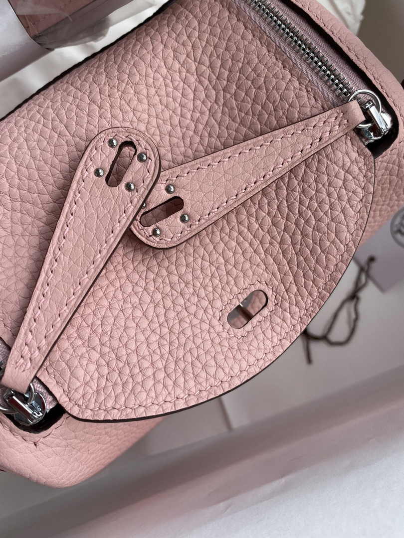 Hermes Lindy Mini Bag Pink Togo Leather Silver Hardware H8623
