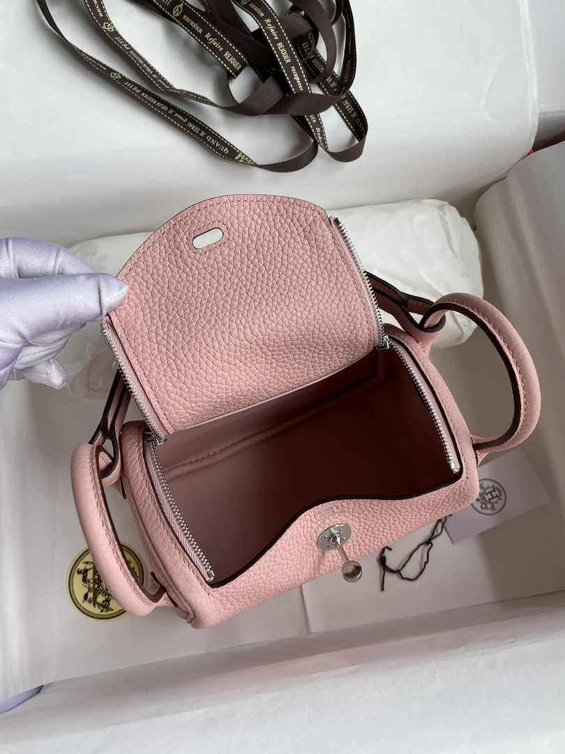 Hermes Lindy Mini Bag Pink Togo Leather Silver Hardware H8623
