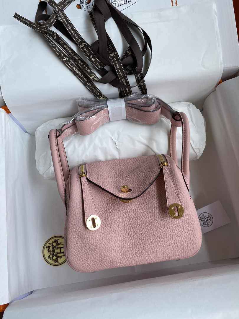 Hermes Lindy Mini Bag Pink Togo Leather Gold Hardware H8622