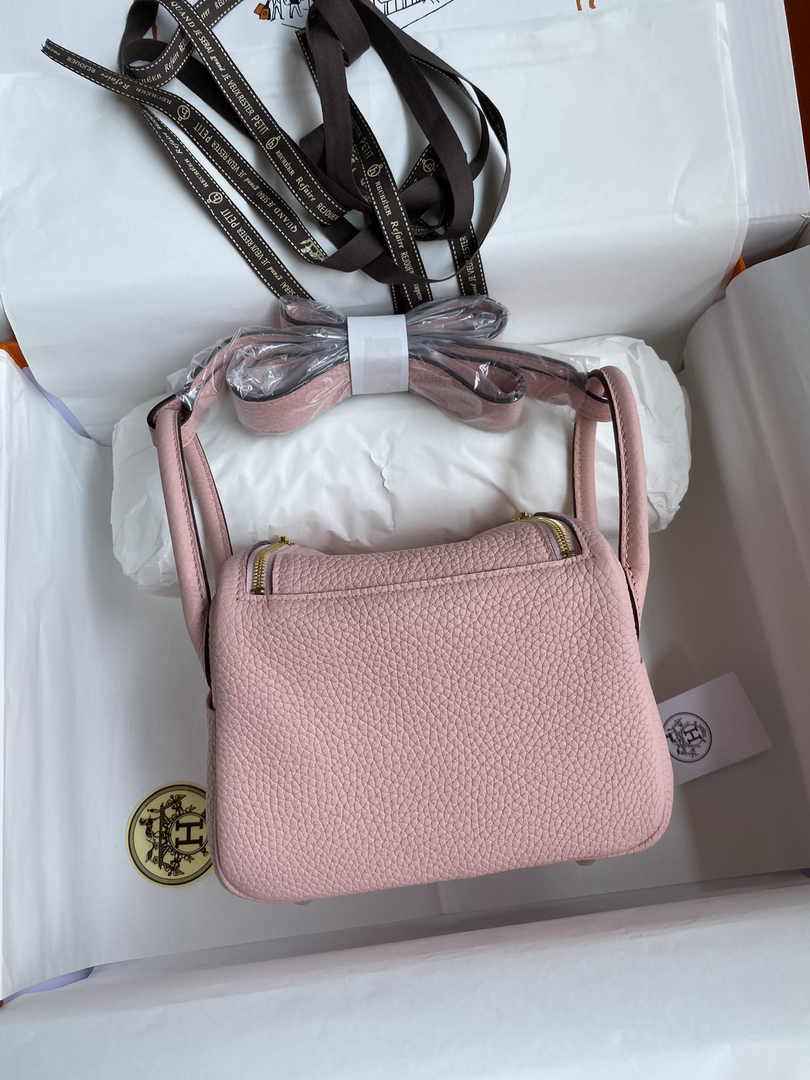 Hermes Lindy Mini Bag Pink Togo Leather Gold Hardware H8622