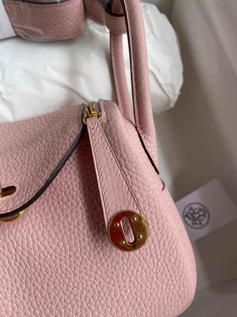 Hermes Lindy Mini Bag Pink Togo Leather Gold Hardware H8622
