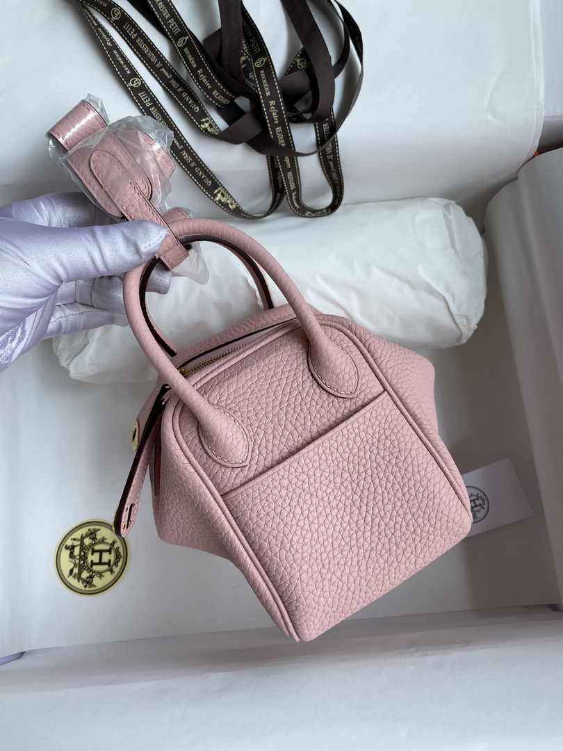 Hermes Lindy Mini Bag Pink Togo Leather Gold Hardware H8622