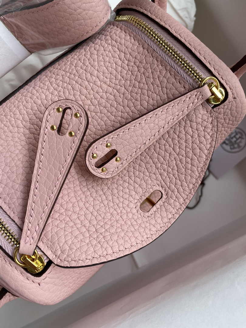 Hermes Lindy Mini Bag Pink Togo Leather Gold Hardware H8622