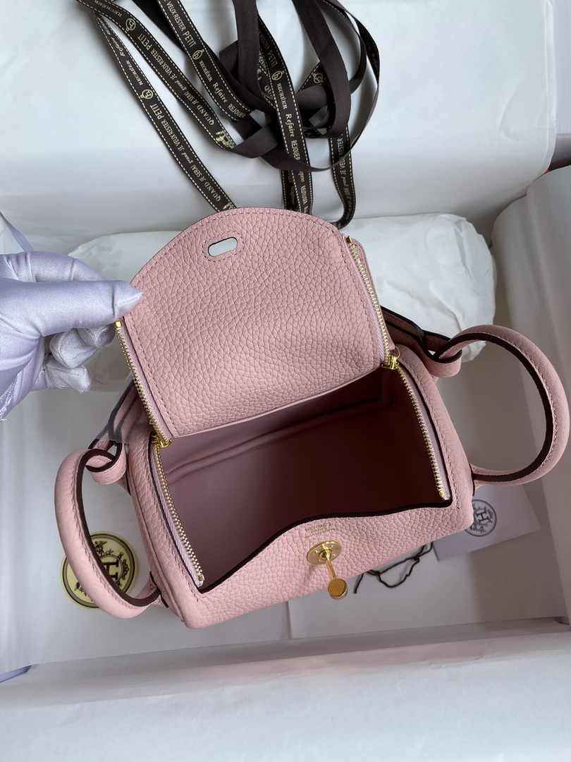 Hermes Lindy Mini Bag Pink Togo Leather Gold Hardware H8622