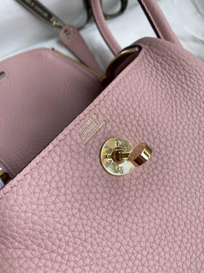 Hermes Lindy Mini Bag Pink Togo Leather Gold Hardware H8622