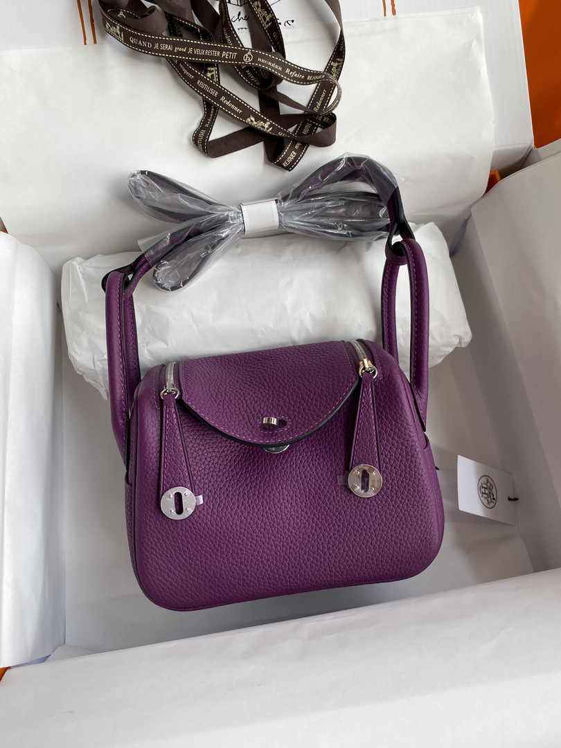Hermes Lindy Mini Bag Purple Togo Leather Silver Hardware H8629