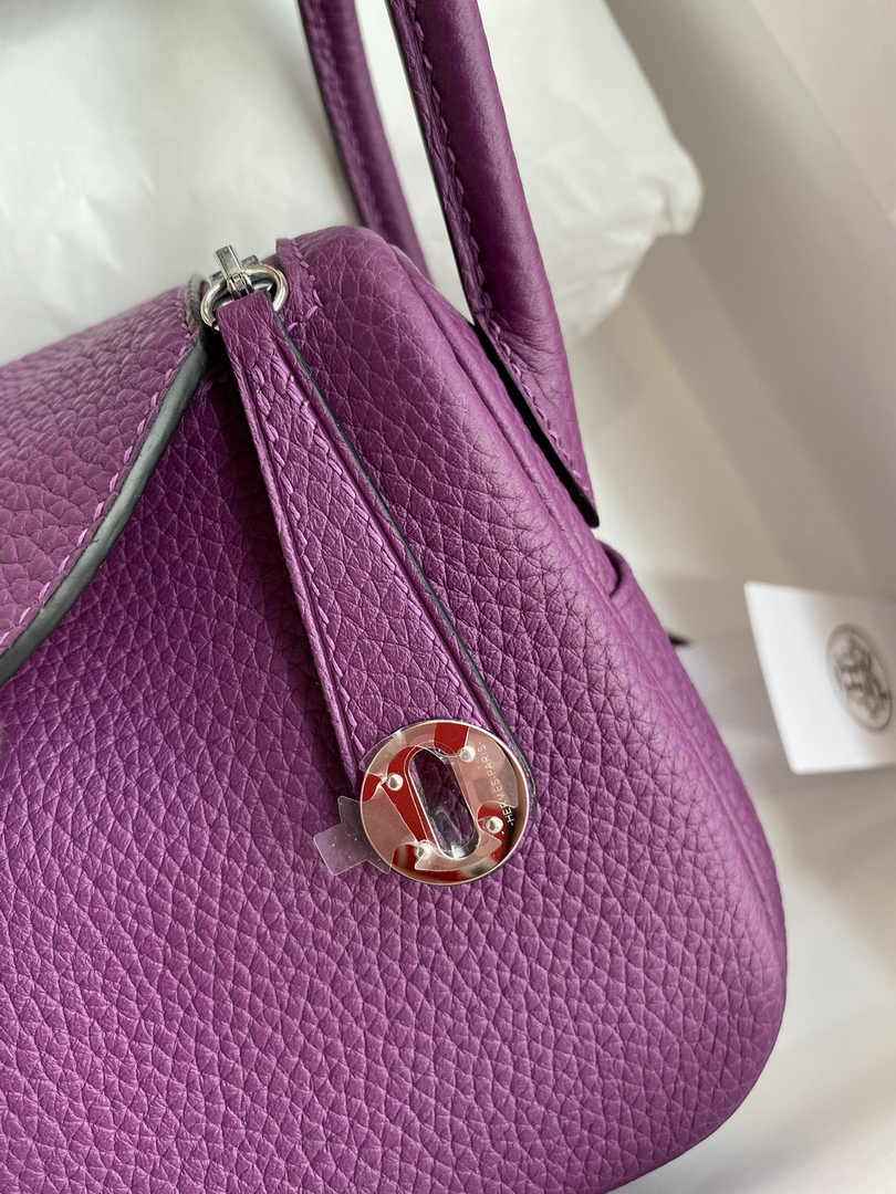 Hermes Lindy Mini Bag Purple Togo Leather Silver Hardware H8629