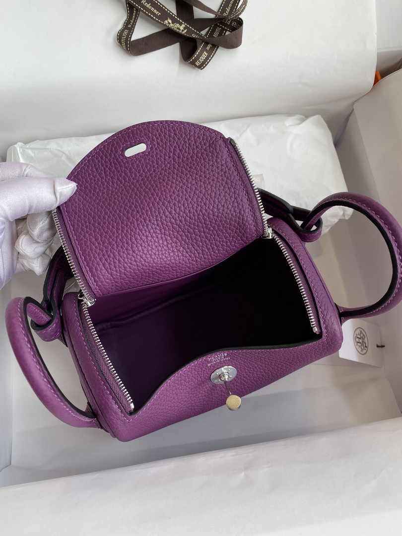 Hermes Lindy Mini Bag Purple Togo Leather Silver Hardware H8629
