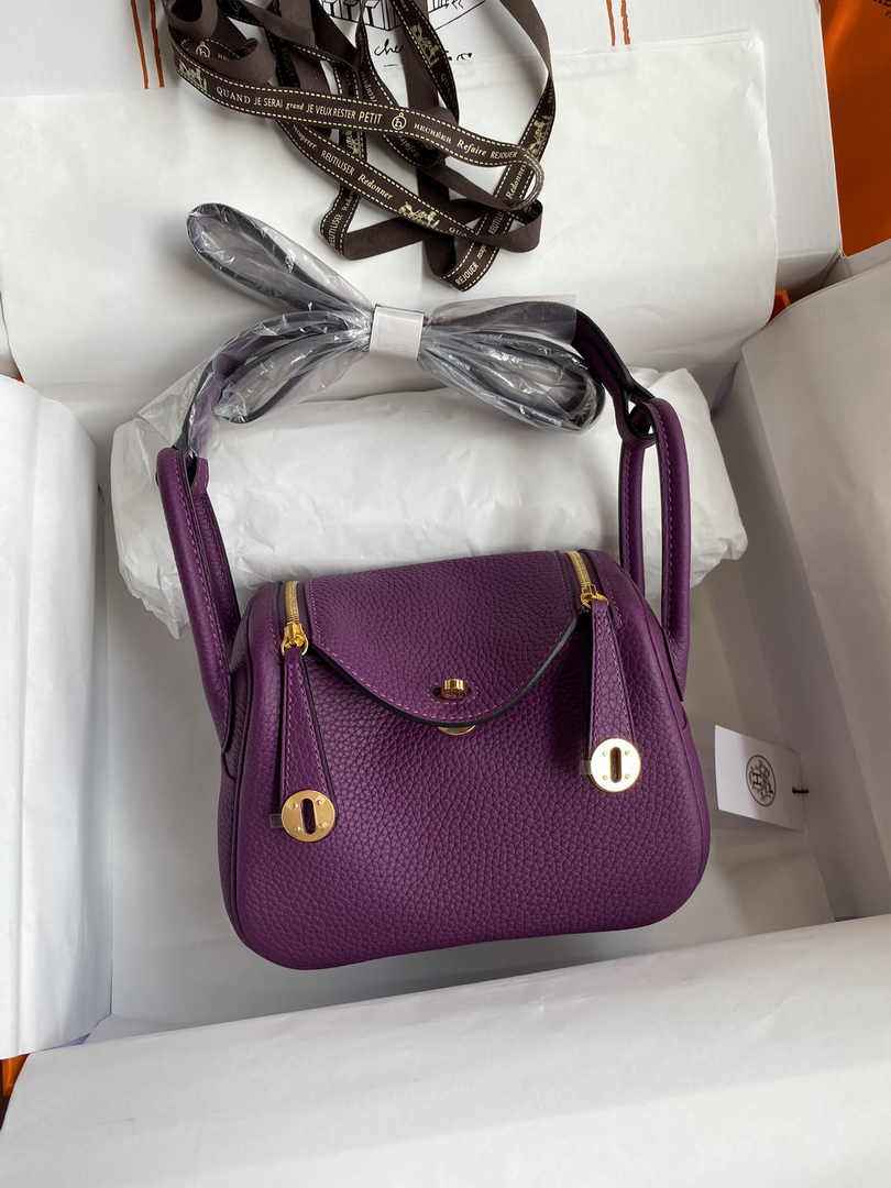 Hermes Lindy Mini Bag Purple Togo Leather Gold Hardware H8628