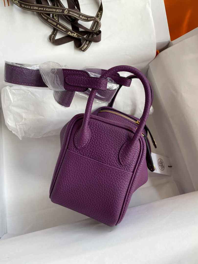 Hermes Lindy Mini Bag Purple Togo Leather Gold Hardware H8628