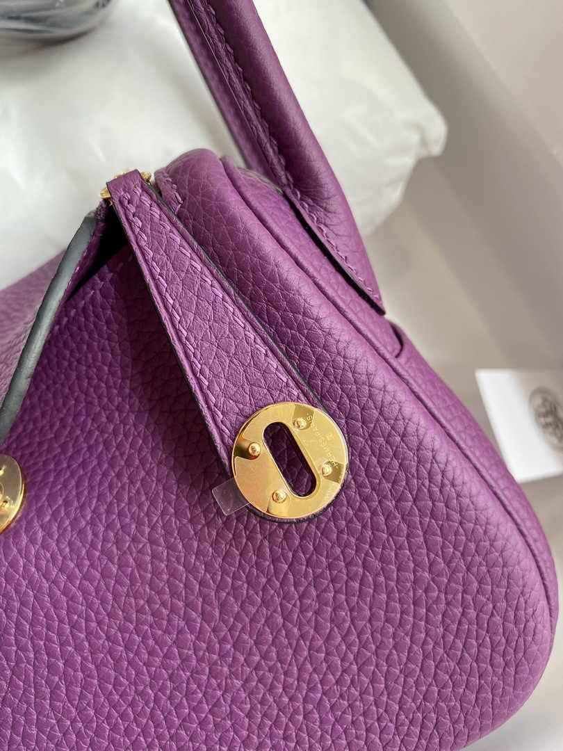 Hermes Lindy Mini Bag Purple Togo Leather Gold Hardware H8628