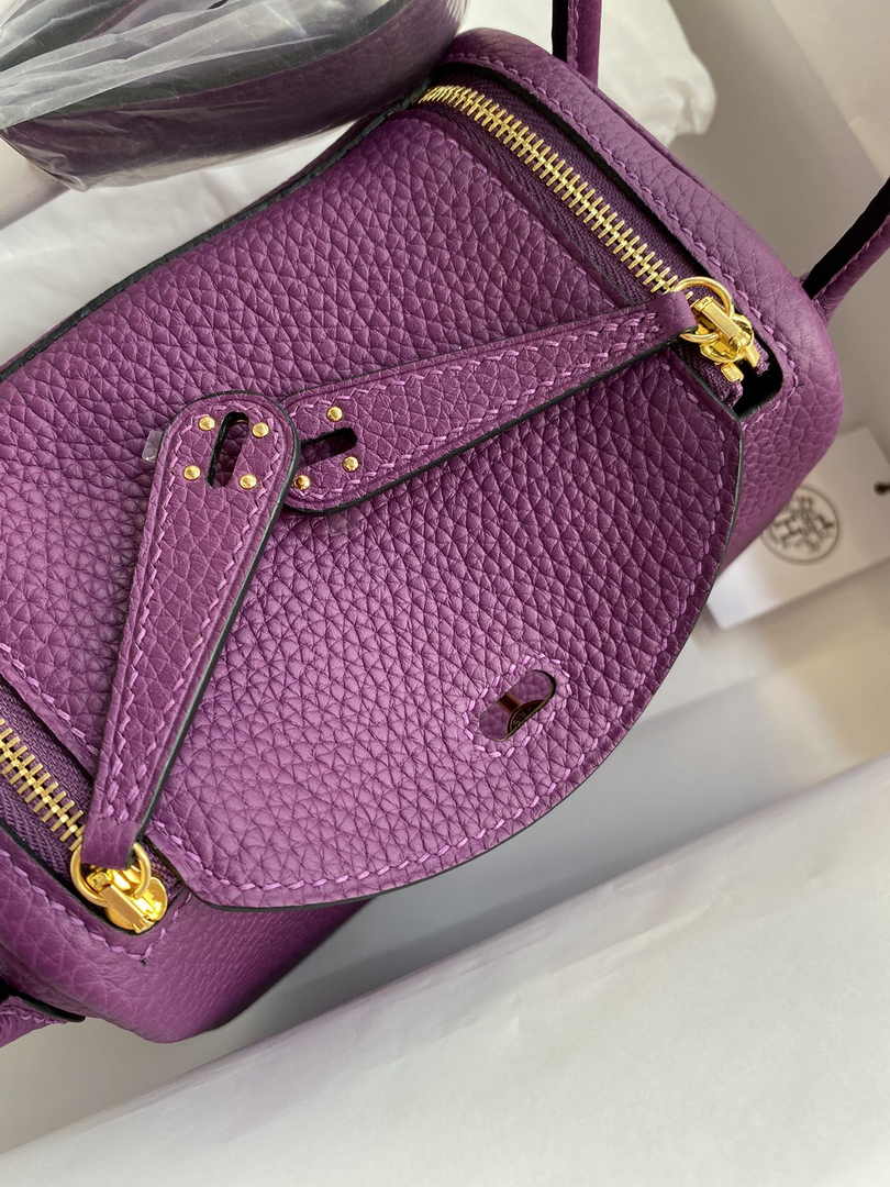 Hermes Lindy Mini Bag Purple Togo Leather Gold Hardware H8628