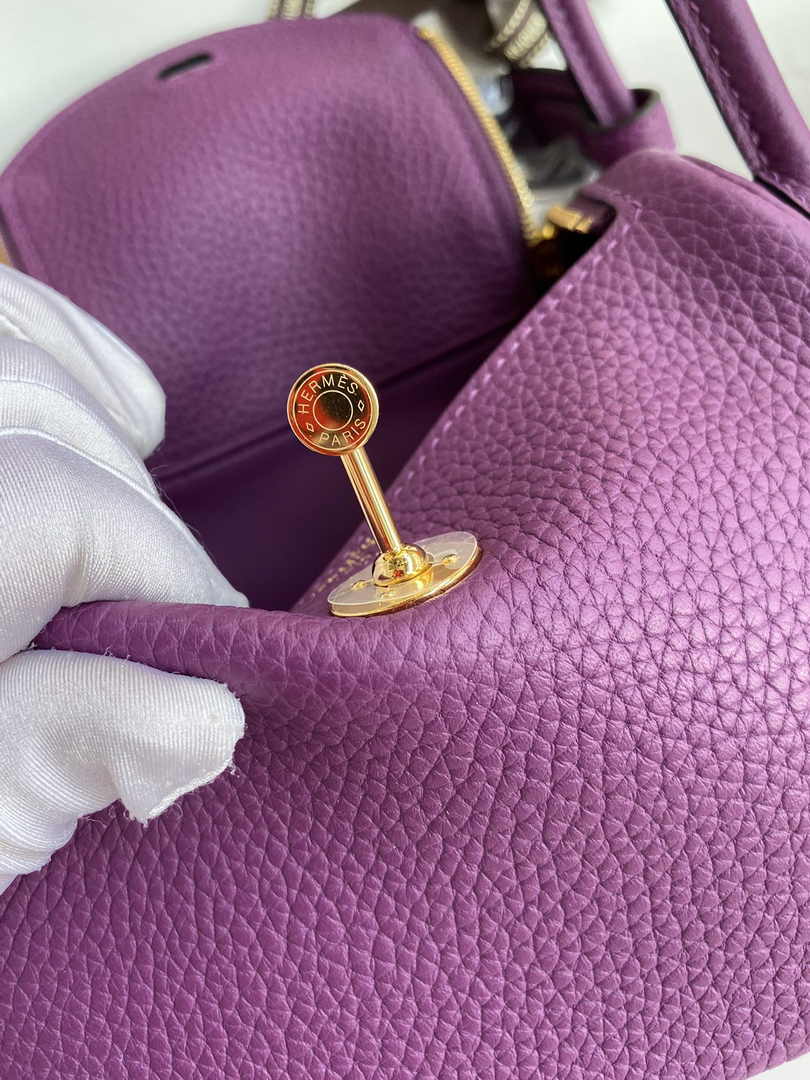 Hermes Lindy Mini Bag Purple Togo Leather Gold Hardware H8628