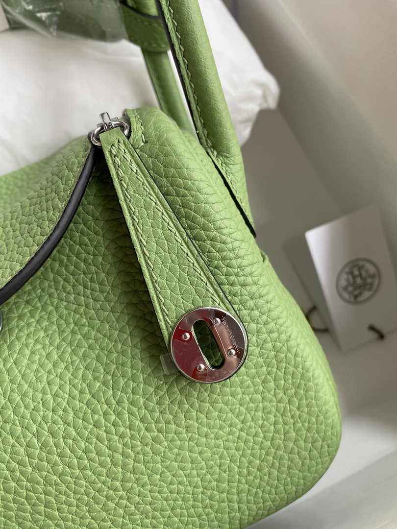 Hermes Lindy Mini Bag Green Togo Leather Silver Hardware H8631