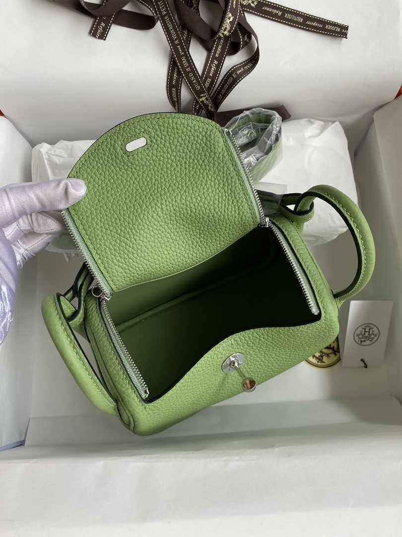 Hermes Lindy Mini Bag Green Togo Leather Silver Hardware H8631