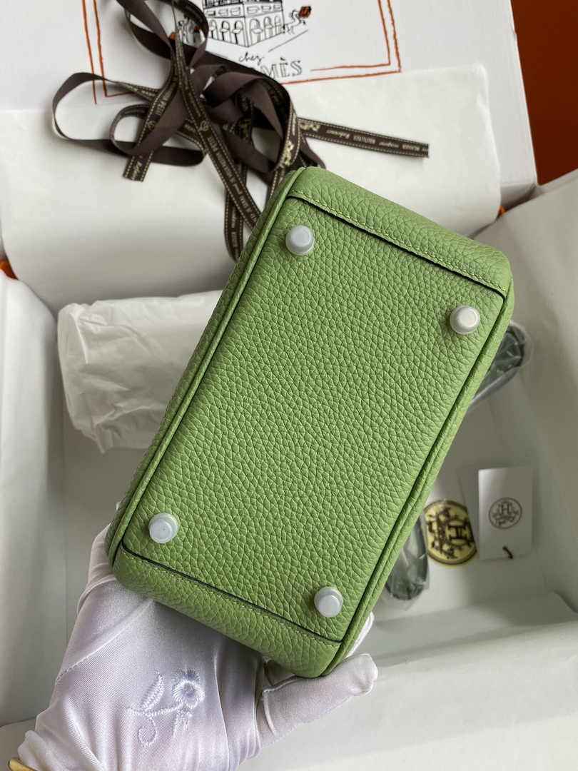 Hermes Lindy Mini Bag Green Togo Leather Silver Hardware H8631