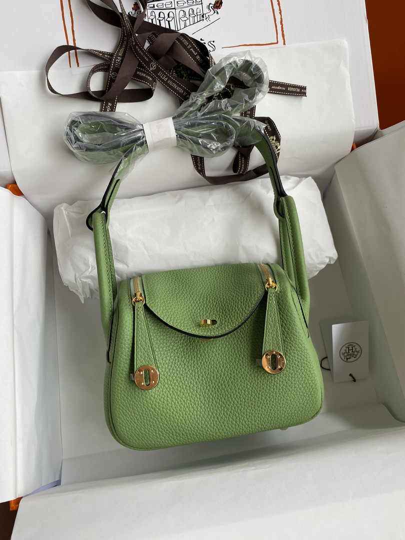 Hermes Lindy Mini Bag Green Togo Leather Gold Hardware H8630