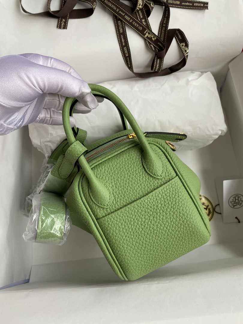 Hermes Lindy Mini Bag Green Togo Leather Gold Hardware H8630