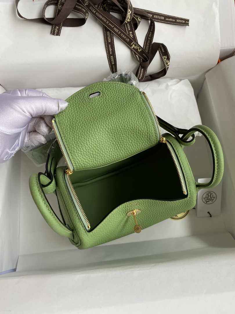 Hermes Lindy Mini Bag Green Togo Leather Gold Hardware H8630