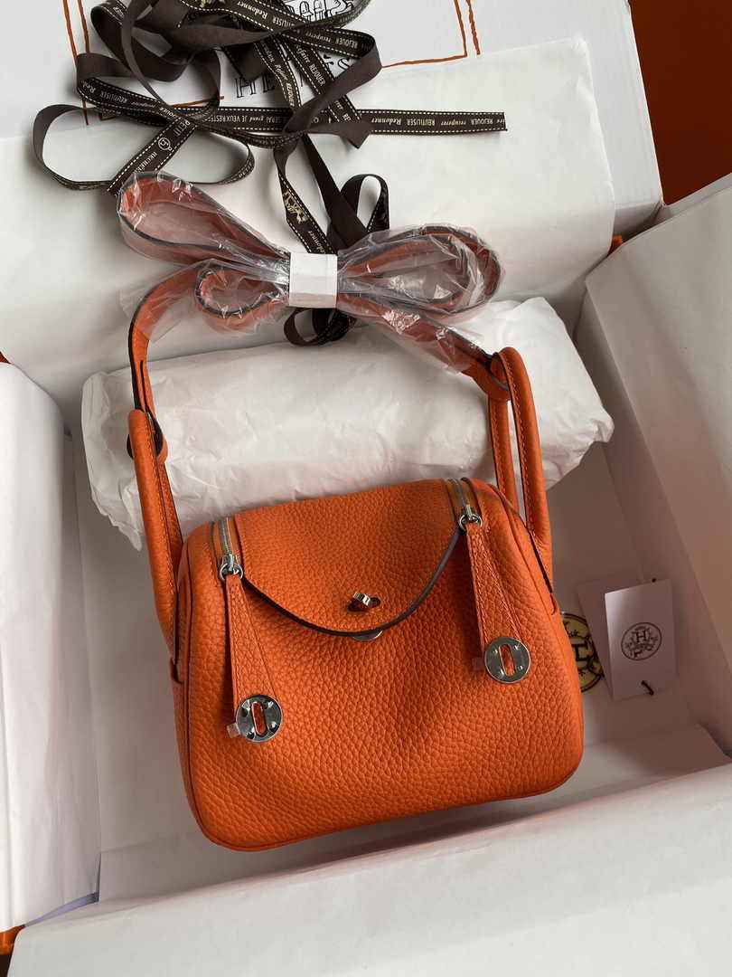 Hermes Lindy Mini Bag Orange Togo Leather Silver Hardware H8633