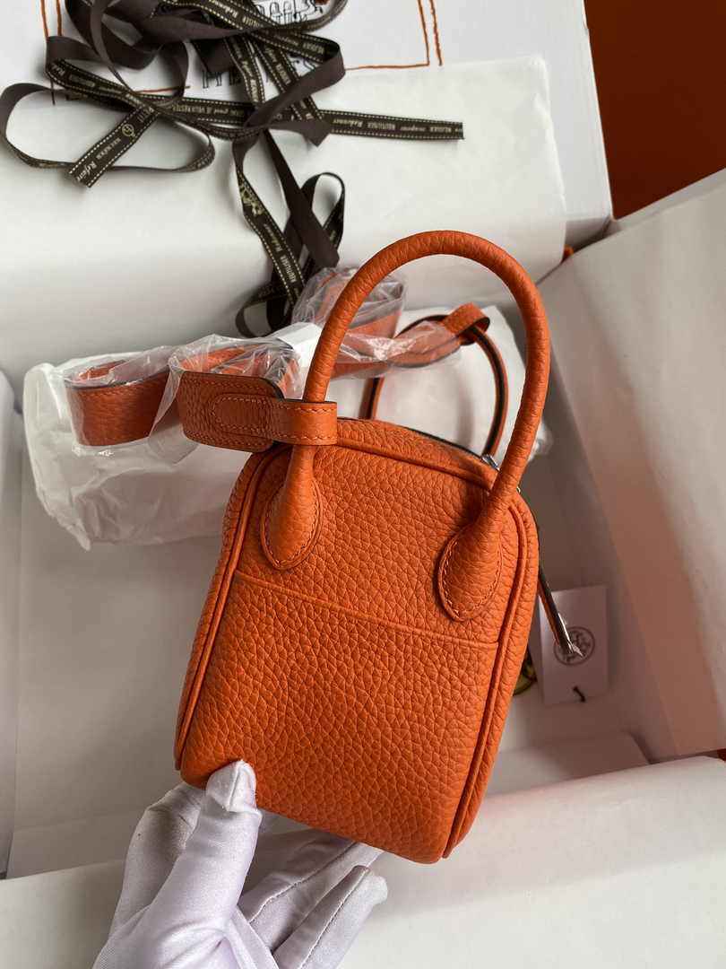Hermes Lindy Mini Bag Orange Togo Leather Silver Hardware H8633