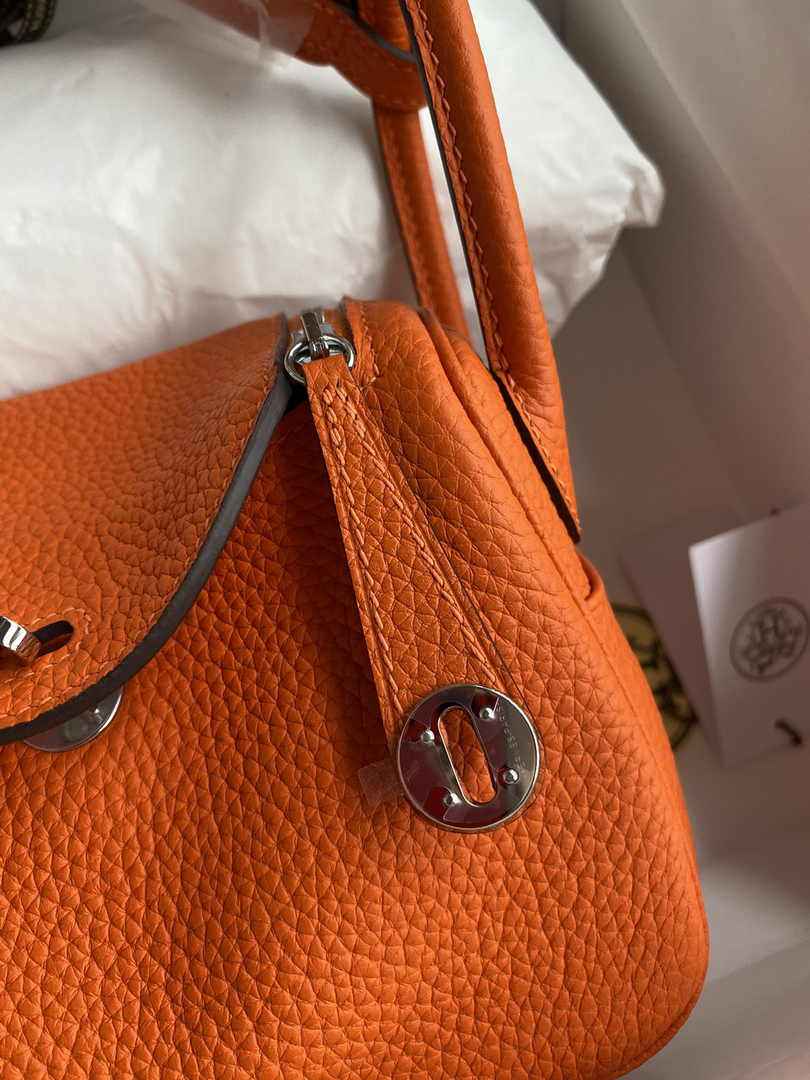 Hermes Lindy Mini Bag Orange Togo Leather Silver Hardware H8633