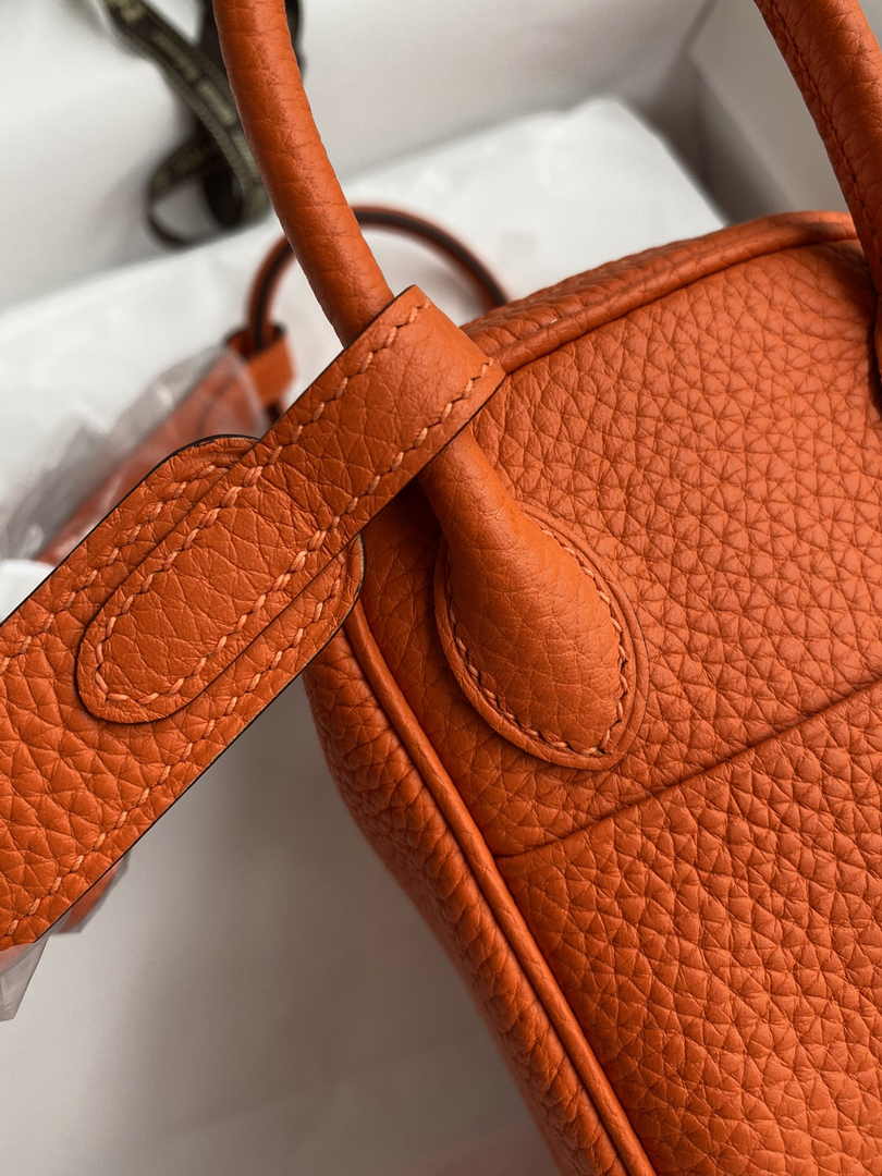Hermes Lindy Mini Bag Orange Togo Leather Silver Hardware H8633