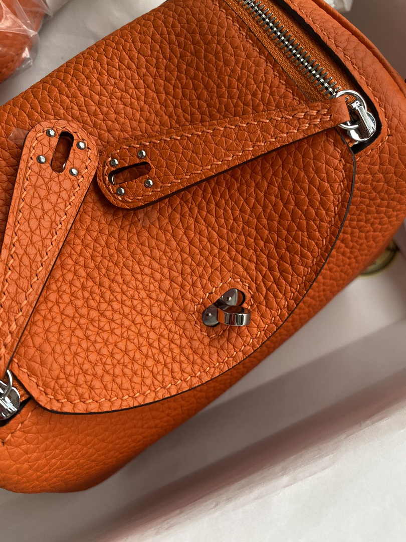 Hermes Lindy Mini Bag Orange Togo Leather Silver Hardware H8633