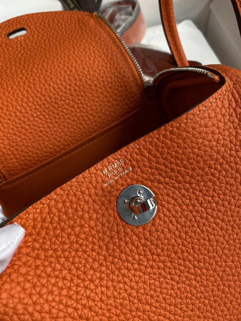 Hermes Lindy Mini Bag Orange Togo Leather Silver Hardware H8633