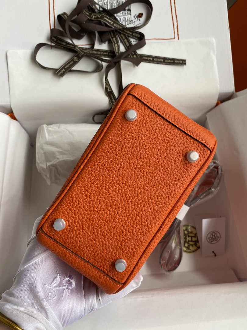 Hermes Lindy Mini Bag Orange Togo Leather Silver Hardware H8633