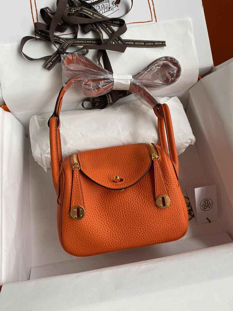 Hermes Lindy Mini Bag Orange Togo Leather Gold Hardware H8632