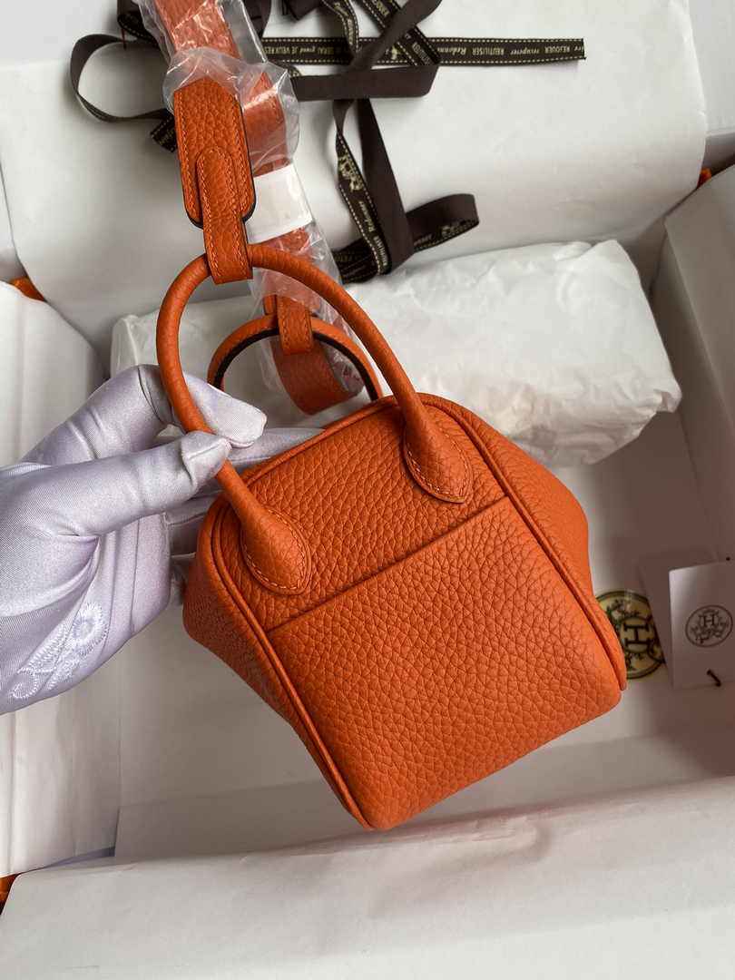 Hermes Lindy Mini Bag Orange Togo Leather Gold Hardware H8632