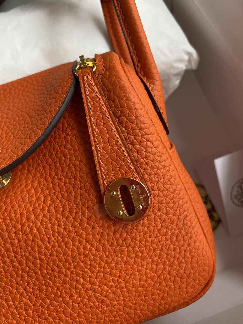 Hermes Lindy Mini Bag Orange Togo Leather Gold Hardware H8632