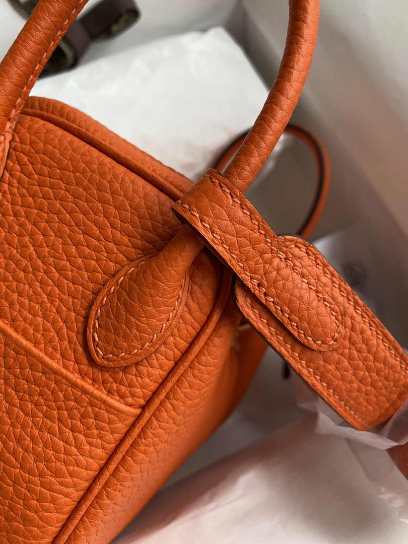 Hermes Lindy Mini Bag Orange Togo Leather Gold Hardware H8632