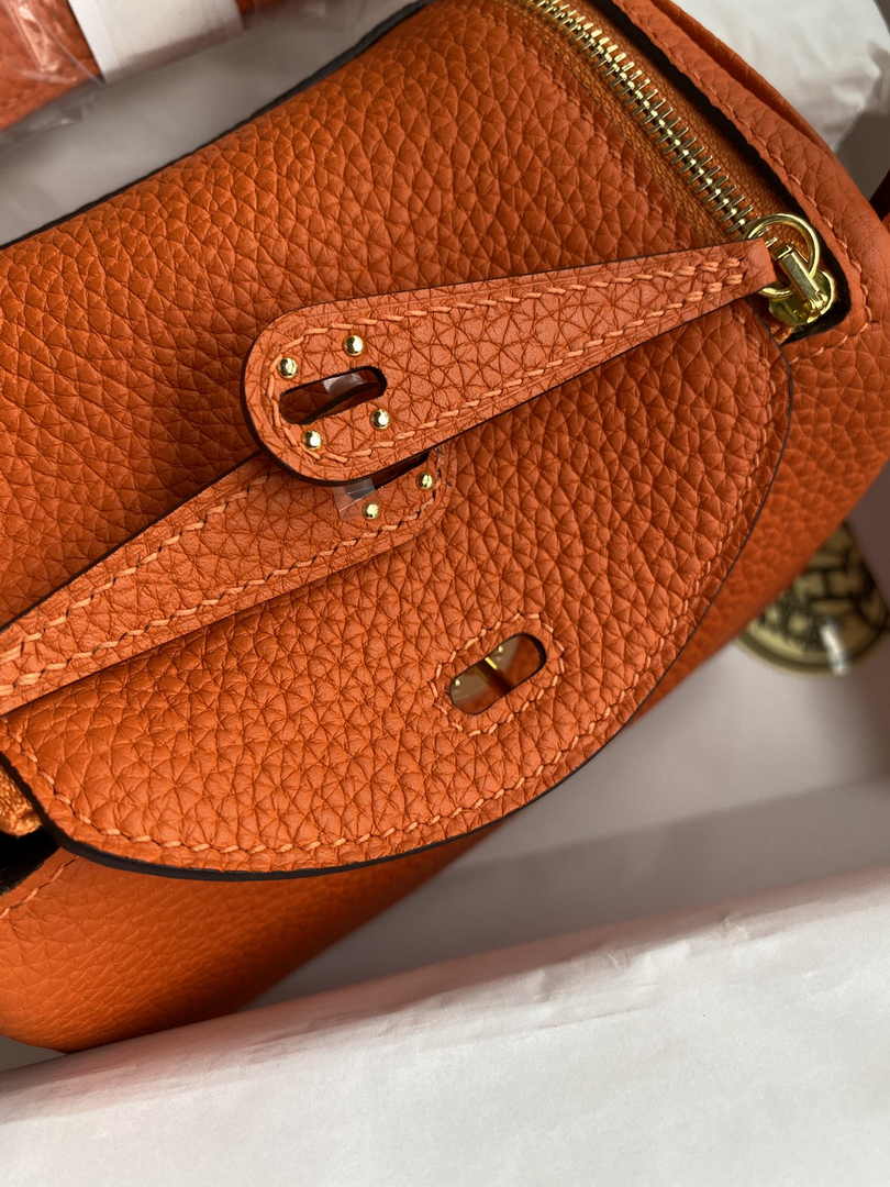 Hermes Lindy Mini Bag Orange Togo Leather Gold Hardware H8632