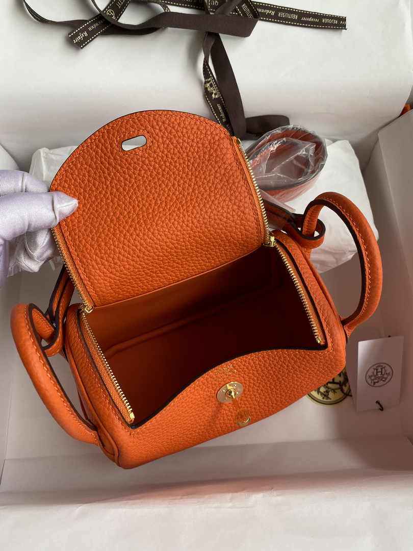 Hermes Lindy Mini Bag Orange Togo Leather Gold Hardware H8632