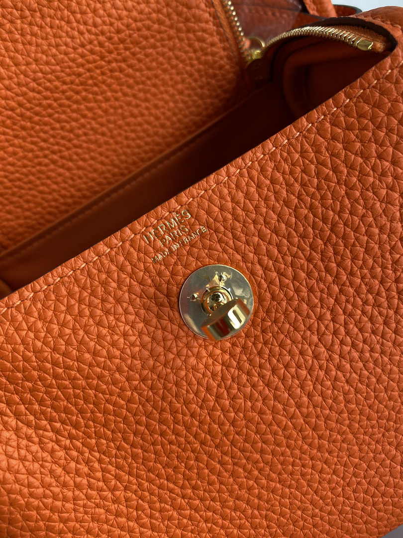 Hermes Lindy Mini Bag Orange Togo Leather Gold Hardware H8632