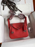 Hermes Lindy Mini Bag Red Togo Leather Silver Hardware H8635