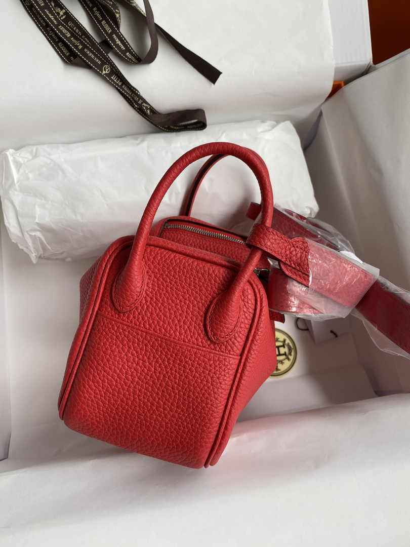 Hermes Lindy Mini Bag Red Togo Leather Silver Hardware H8635
