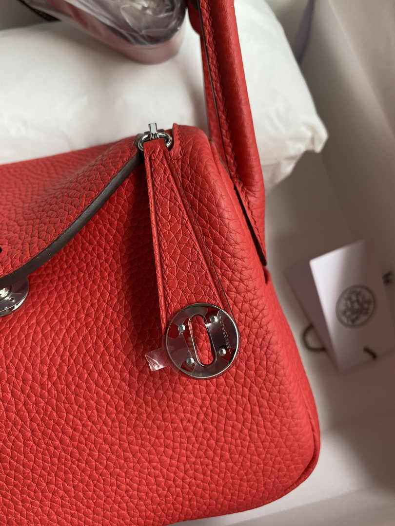 Hermes Lindy Mini Bag Red Togo Leather Silver Hardware H8635