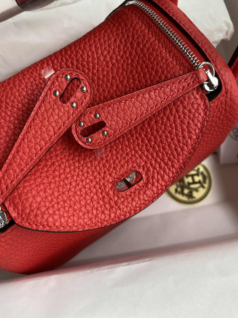 Hermes Lindy Mini Bag Red Togo Leather Silver Hardware H8635