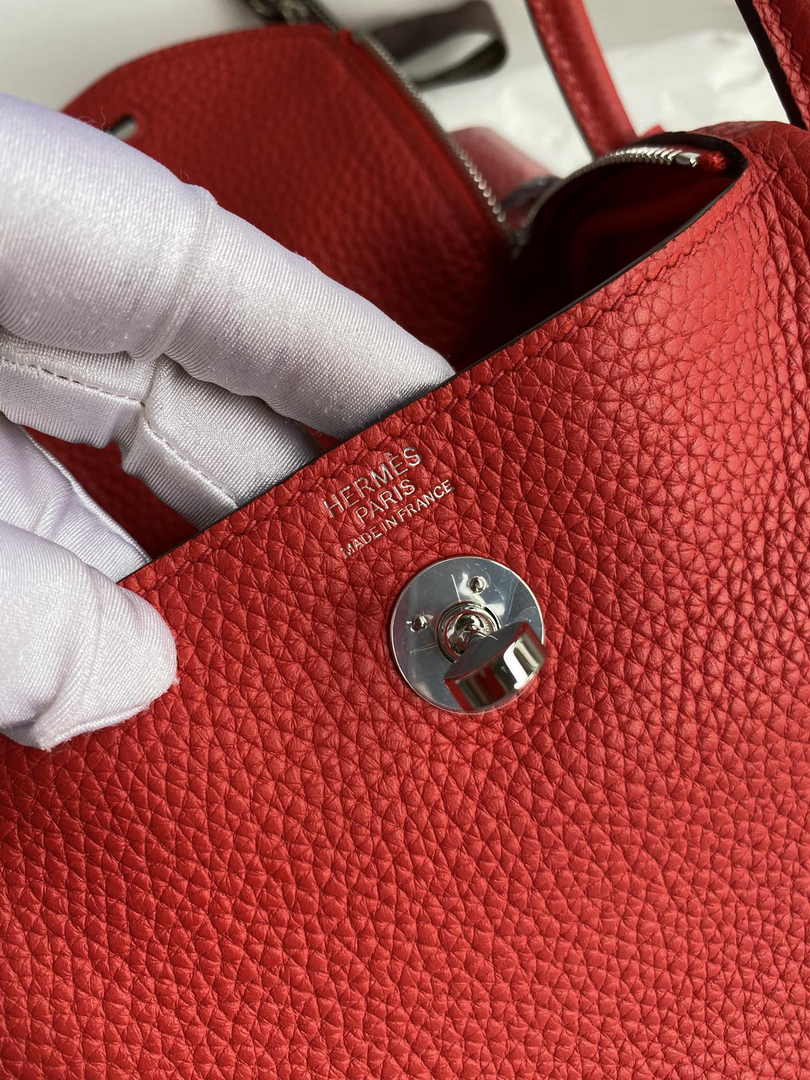 Hermes Lindy Mini Bag Red Togo Leather Silver Hardware H8635