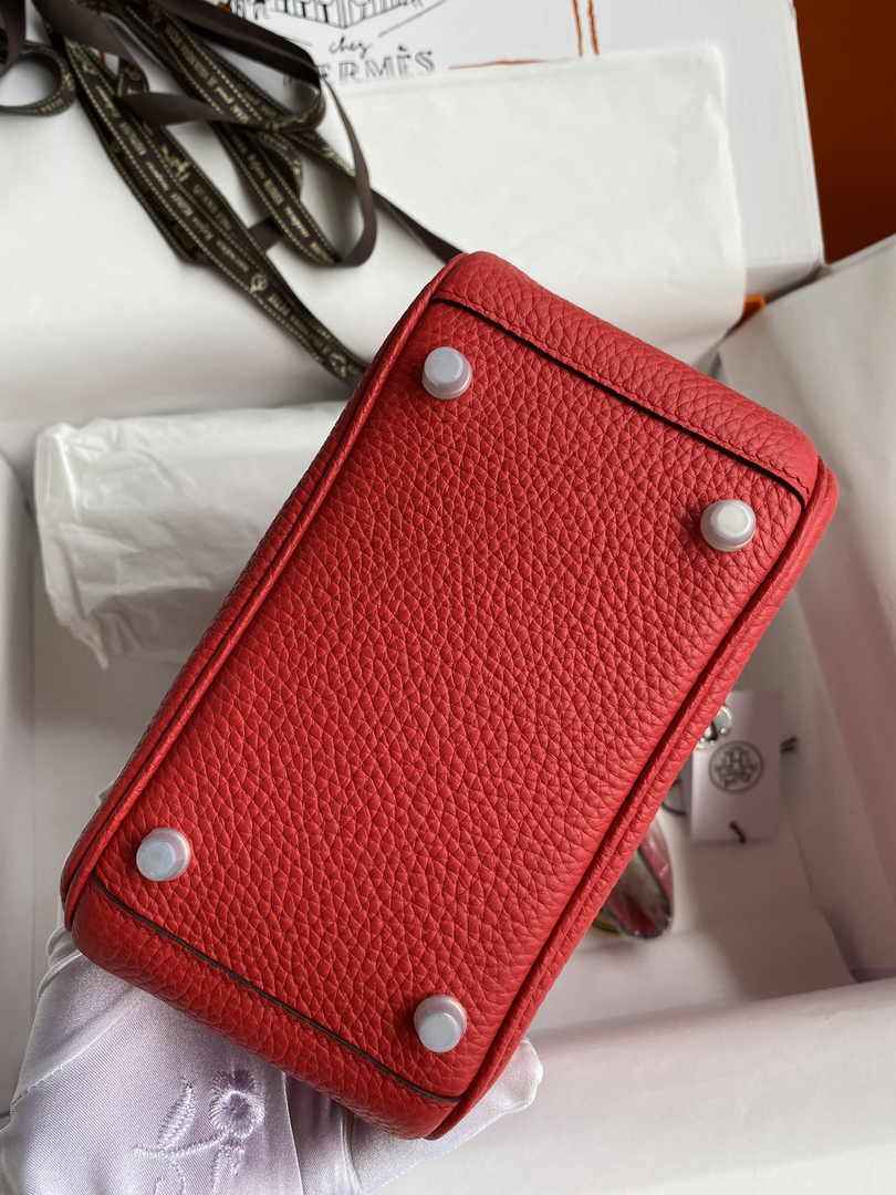 Hermes Lindy Mini Bag Red Togo Leather Silver Hardware H8635