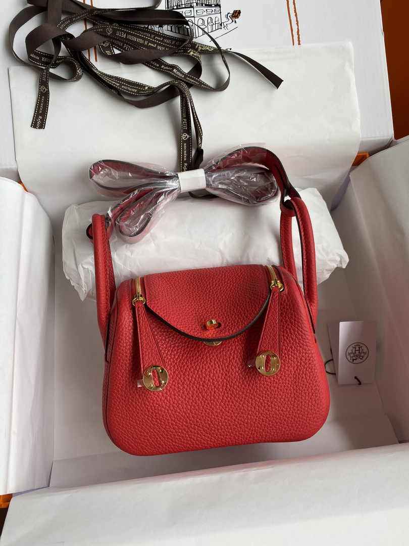 Hermes Lindy Mini Bag Red Togo Leather Gold Hardware H8634